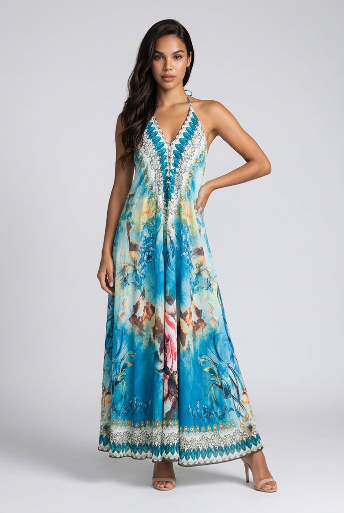 Vestido Boho Print Aqua