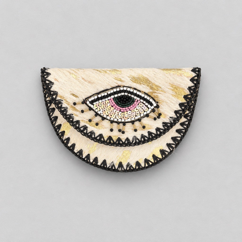 Monedero Boho Style de Piel Semicircular con Ojo Turco Bordado
