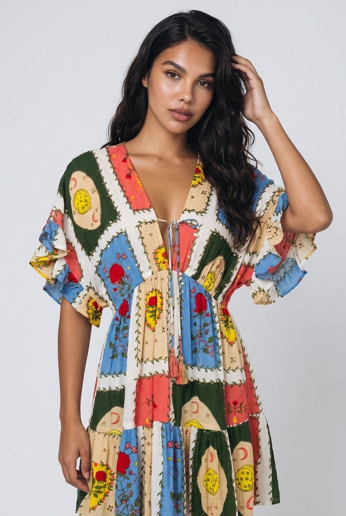 Vestido Patchwork Bordado Boho