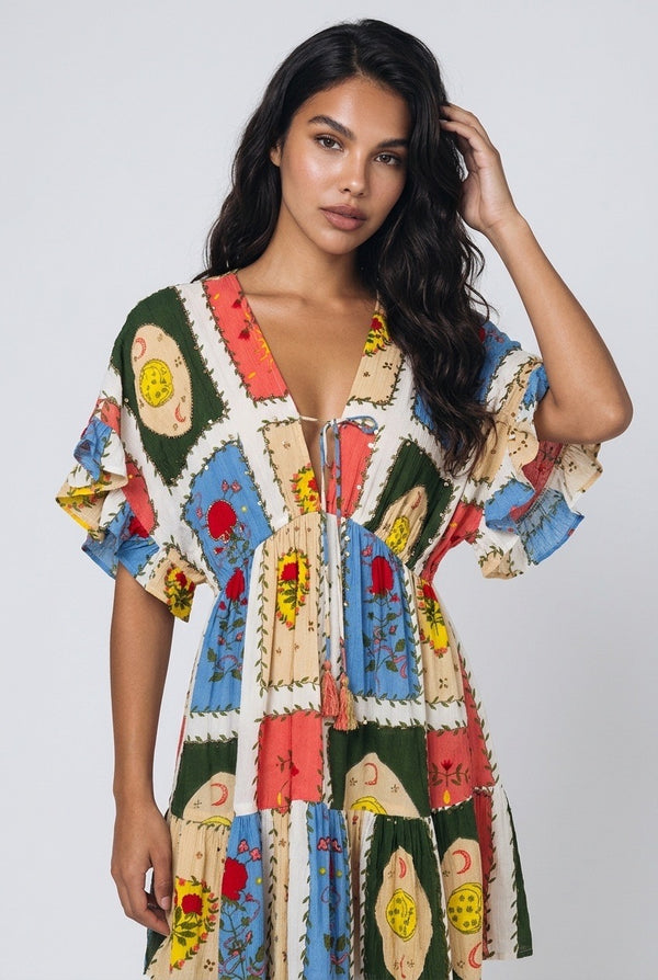 Vestido Patchwork Bordado Boho