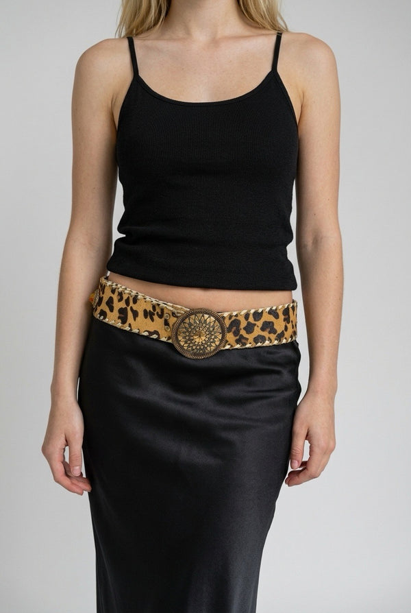 Cinturón Pelo Animal Print con Hebilla Redonda
