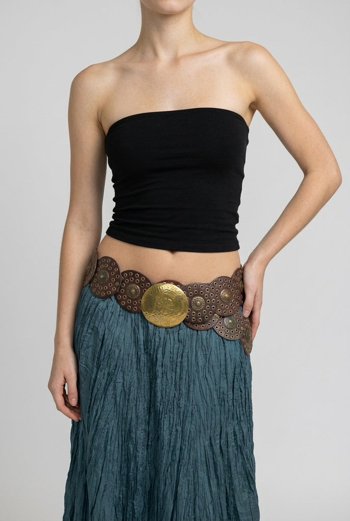 Cinturón Boho Circulos de Piel y Hebilla Dorada