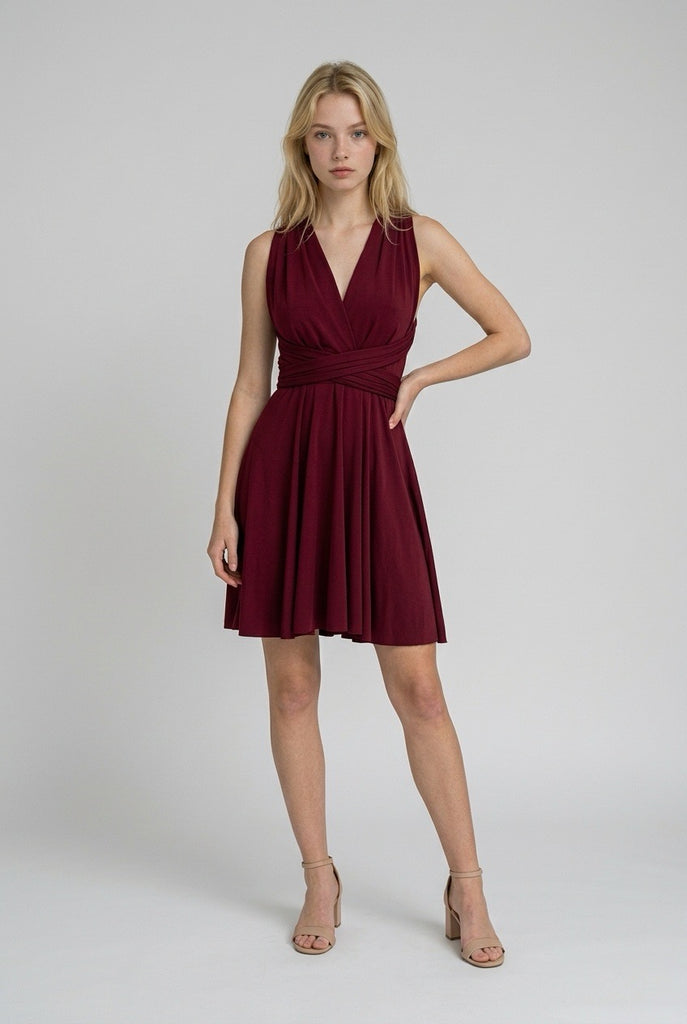 Vestido Multiposición Corto Granate