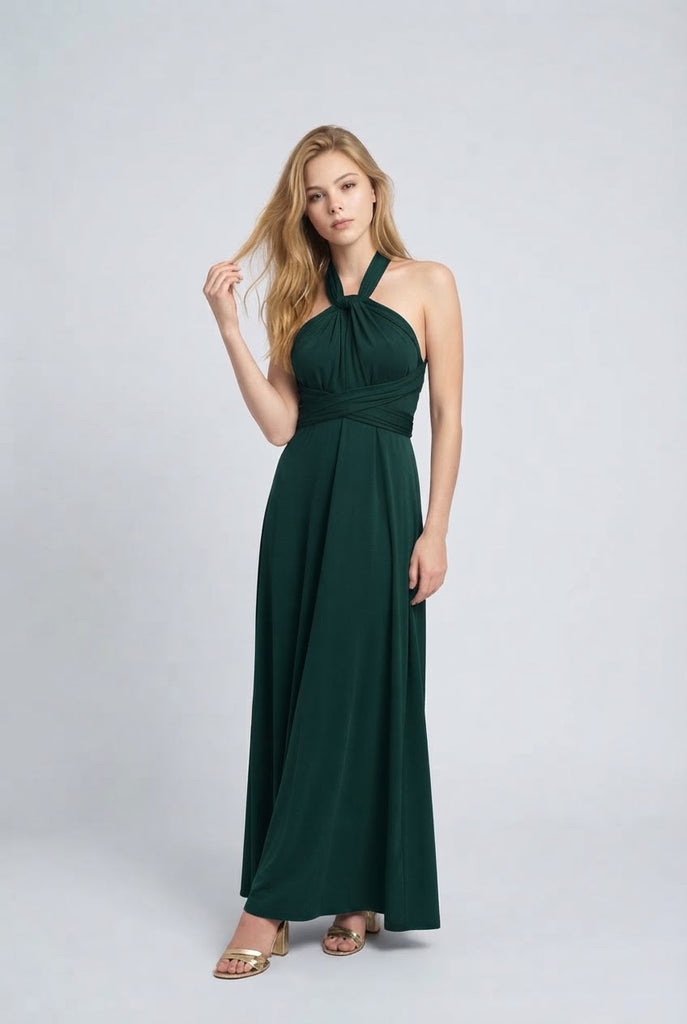 Vestido Multiposición Largo Verde Botella