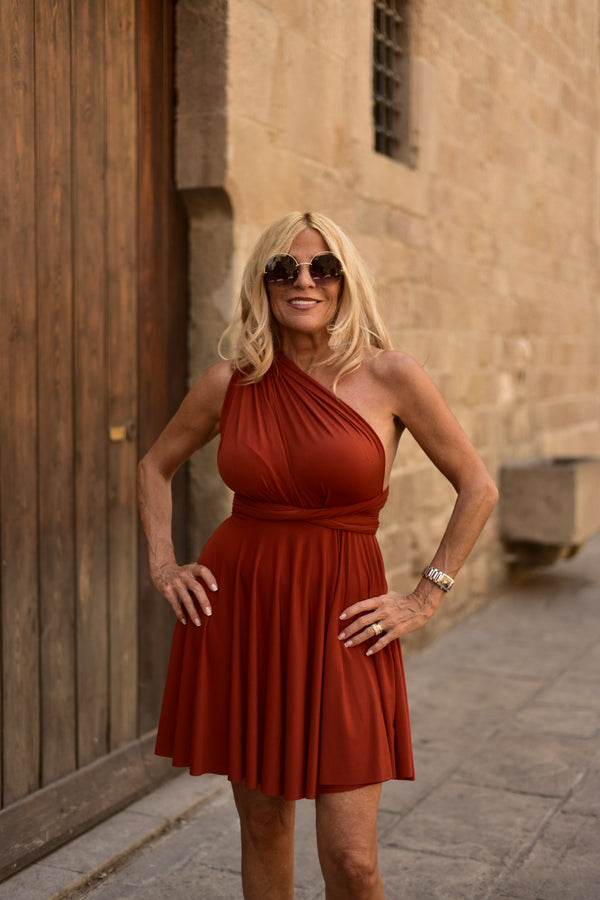 Vestido Multiposición Corto Teja