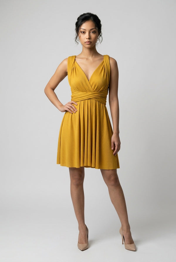 Vestido Multiposición Corto Mostaza