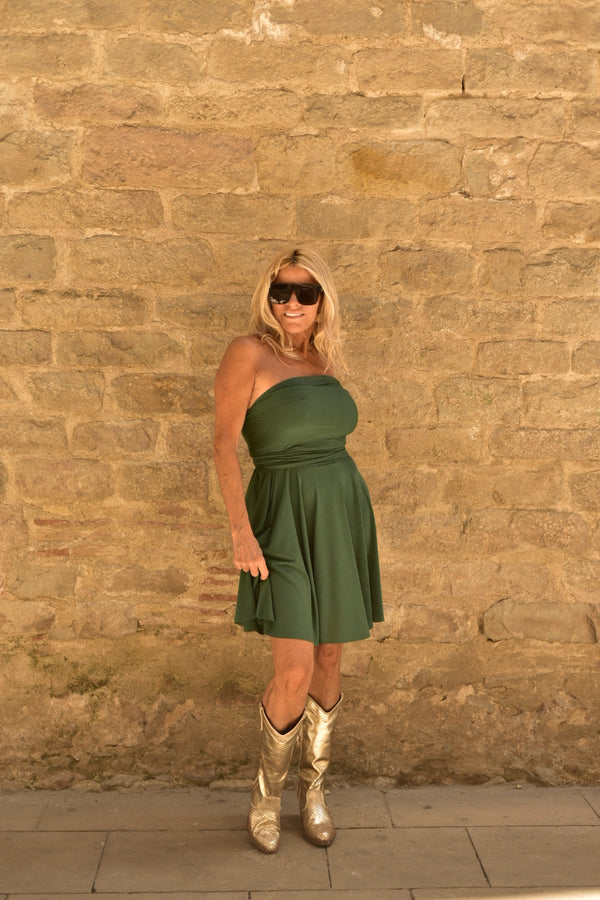 Vestido Multiposición Corto Verde Botella