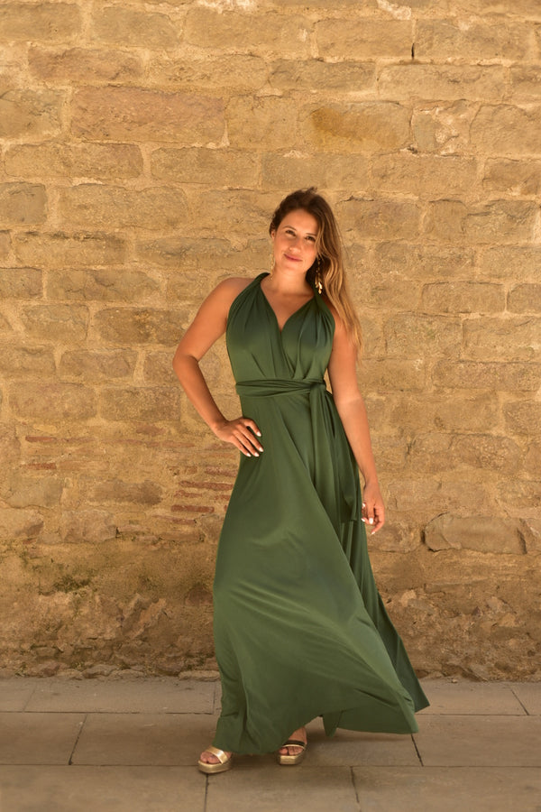 Vestido Multiposición Largo Verde Botella