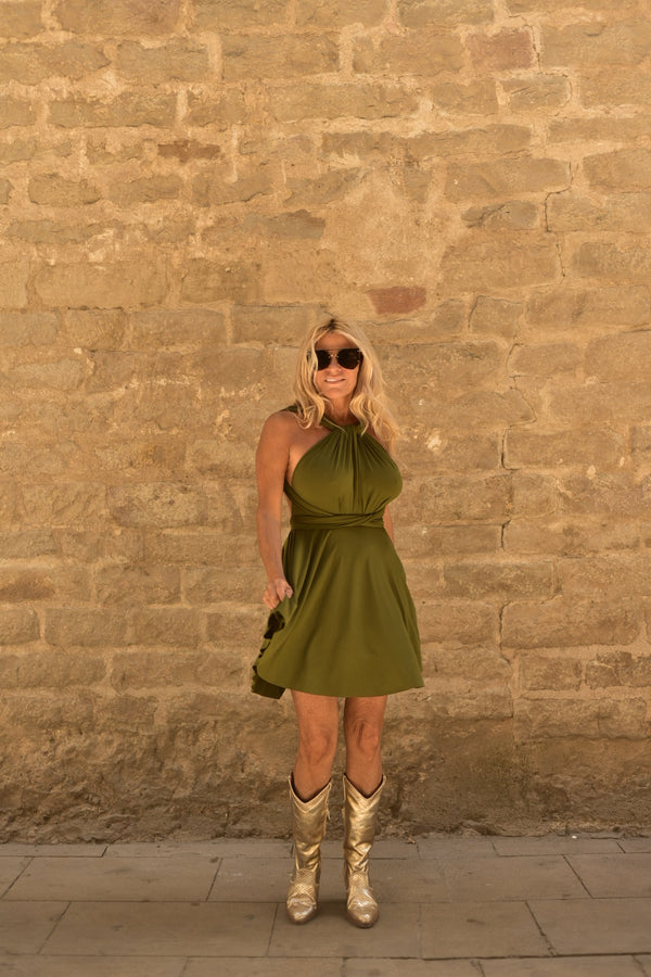 Vestido Multiposición Corto Caqui