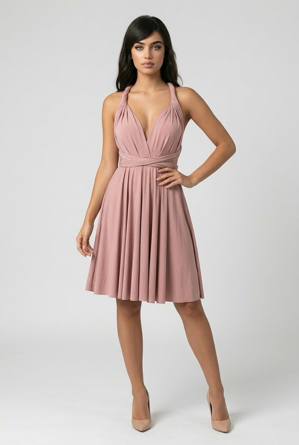 Vestido Multiposición Corto Rosa Palo