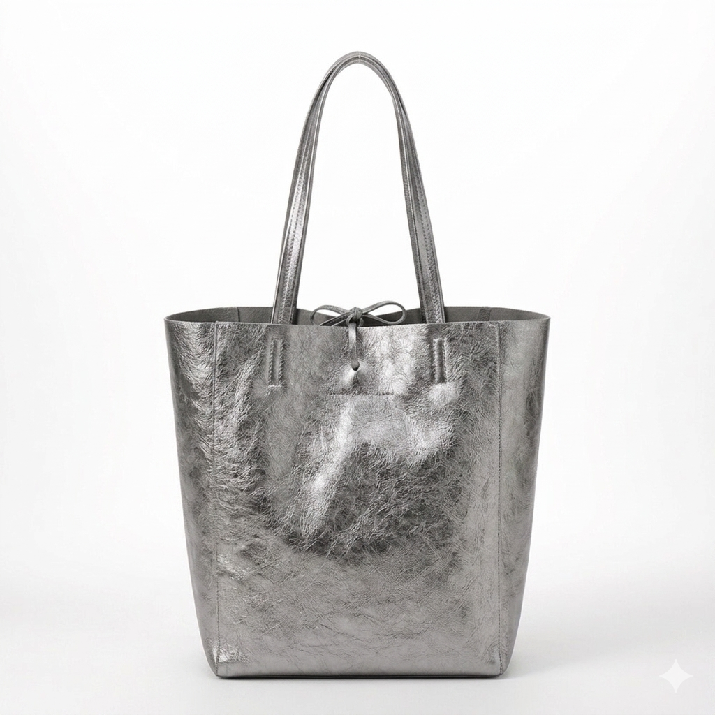 Bolso Piel Totebag Plateado