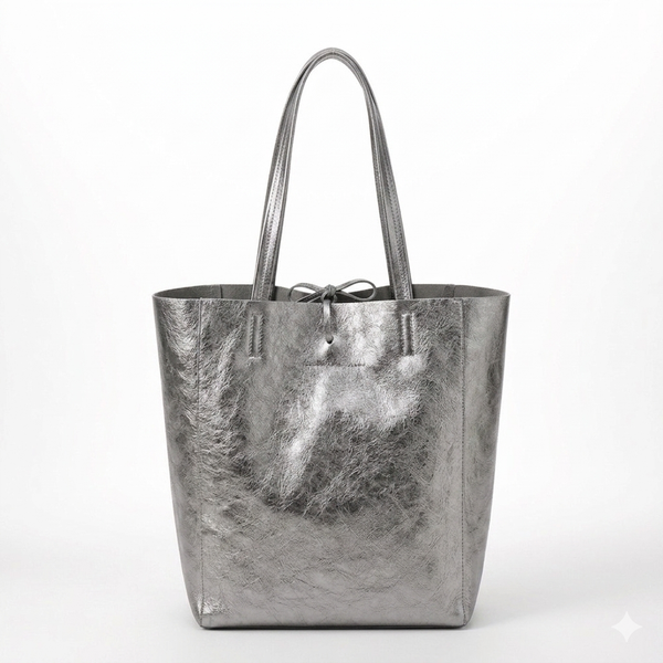 Bolso Piel Totebag Plateado