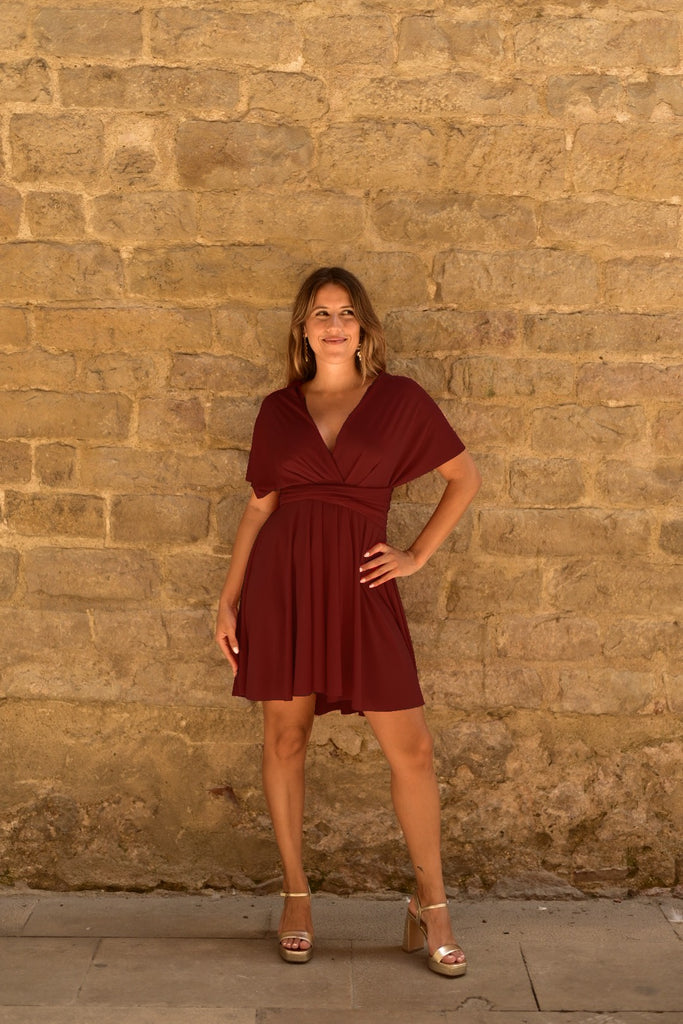 Vestido Multiposición Corto Granate