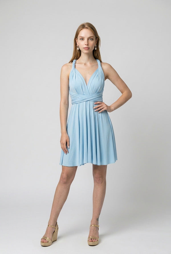 Vestido Multiposición Corto Celeste