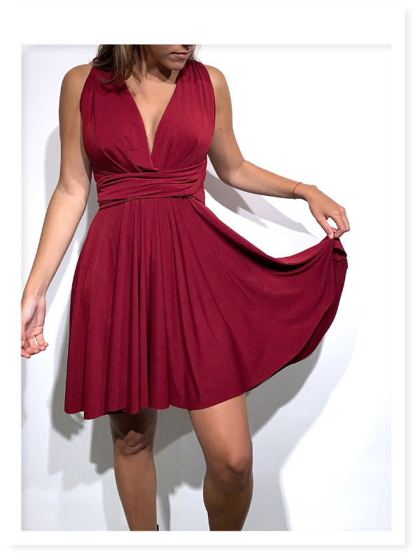 Vestido Multiposicion Corto Granate Nunita